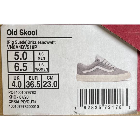 NWT VANS Old Skool Sneaker Pig Suede Drizzle Snow White Sz M5.0 W6.5 VN0A4BV518P - Picture 9 of 9